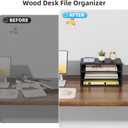 Marbrasse 3-Tier Wood Desk Organizer, Paper Letter Tray Organizer for Desk, Wooden Desktop File Organizer with Handle and Paper Sorter Mail Holder for Office School & Home Supplies Organization-Black