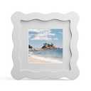 THKRLOF 4x4 Picture Frame with Mat for 3x3, Wavy Edge Wooden Real Glass Photo Frame for Tabletop and Wall Hanging, White, 1 Pack