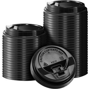 SIUQ 150 Pack Coffee Cup lids, Disposable Plastic Cup Lids for 10, 12, 16, 20, 24 oz Paper Cups, Hot/Cold Drinking Cup Lids, 3.54 Inches/90 mm Diameter - Black
