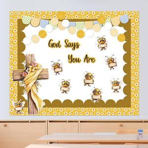 Spring Bee Bulletin Board Decoration Christian GOD SAYS You are Gold Bee Cutouts Cross Decor Set for Spring Sunday School Classroom Supplies