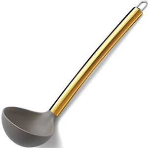 Gold Ladle, Berglander Non-stick Silicone Kitchen Ladle With Titainium Gold Plating handle, Soup Ladle, Cooking Ladle Soup Spoon For Cooking, Dishwasher Safe, Easy to Clean 