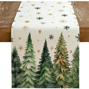 GEEORY Christmas Table Runner 13x90 Inch, Xmas Tees Snowflakes Holiday Decorative Farmhouse Table Decoration for Kitchen Dinning, Indoor Outdoor Dinner Party Decor (Light Green) GT166-90