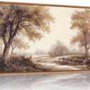 Rantodecor Vintage Landscape Framed Canvas Wall Art, Rustic Tree Sketch Wall Decor, Large Claming Nature Forest Art Paintings, Modern Relax Farmhouse Artwork for Bedroom Living Room 40"x20"
