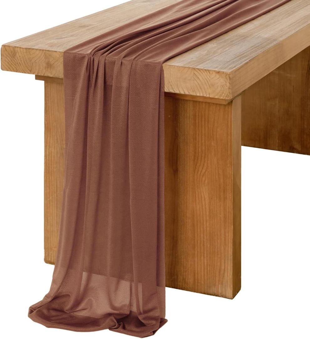 Ling's Moment 14Ft Brown Sheer Chiffon Like Table Runner with Silver Sparkle for Rustic Boho Wedding Party Bridal Shower Decorations Birthday Party Fall Decorations
