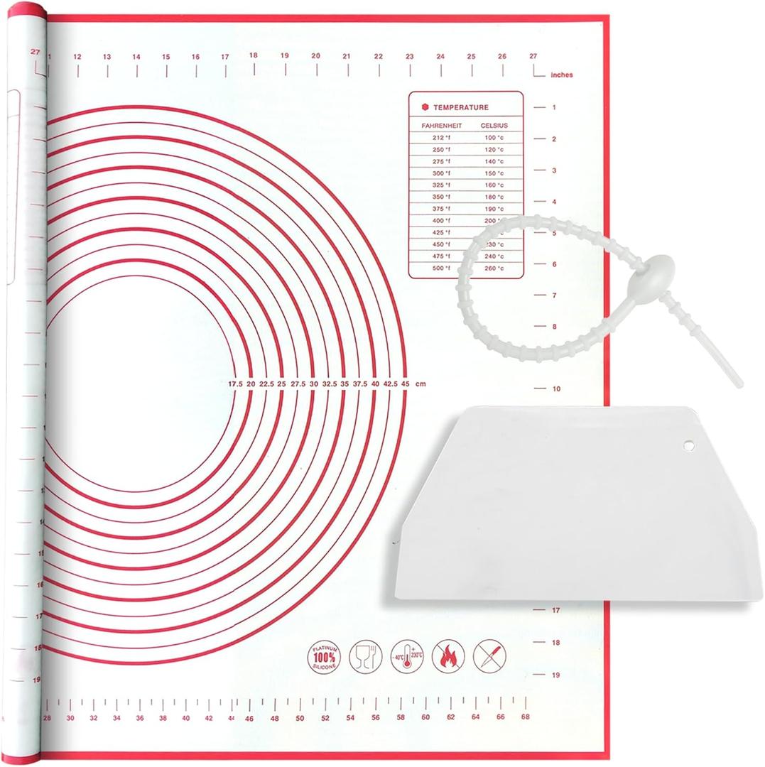 Silicone Baking Mat Super Large, 32x24 inch Silicone Pastry Non Stick Kneading Mat with Cable Ties and Dough Scraper, Measurement Food Grade Silicone Mat for Rolling Dough