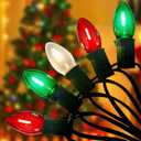 C7 LED Christmas String Lights, 25FT Vintage Multicolor Lights with 27 Clear Red/Green/White LED Bulbs, Outdoor String Lights for Christmas Tree Party Backyard - Green Wire