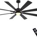 WINGBO 60" DC Ceiling Fan with Lights and 3 Downrods, Matte Black Ceiling Fan, 8 Plywood Blades, 6-Speed Reversible DC Motor, Large Ceiling Fans for Kitchen Bedroom Living Room