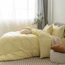 FOSSA Duvet Cover Set 100% Washed Cotton Linen Feel Super Soft Breathable Cozy 3 Pieces Bedding Sets Solid Pastel Yellow California King