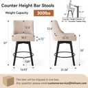 Counter Height Bar Stools Set of 2,Swivel Barstools with Backs and Wood Legs,Linen Fabric Upholstered Counter Stools for Kitchend Island,Mid-Century Modern 26"Seat Height Bar Chairs,Flax Beige, 26" Seat Height - 2 Pieces