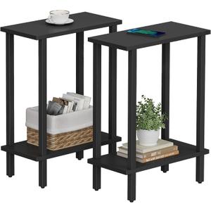 TUTOTAK Small Side Table, Narrow End Table, Set of 2, Skinny Sofa Table, Slim Nightstand, Couch Table, Living Room, Bed Room, Black TB01BK0622 (2-Tier7.9"D x 15.8"W x 22.5"H)
