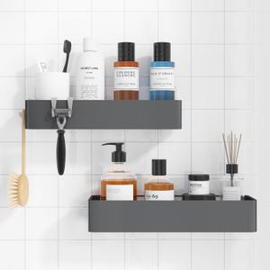 Kitsure Shower Caddy - 2 Pack Adhesive Shower Organizer, Rustproof Metal Shelves, No-Drill Bathroom Organizers and Storage, Grey, Large