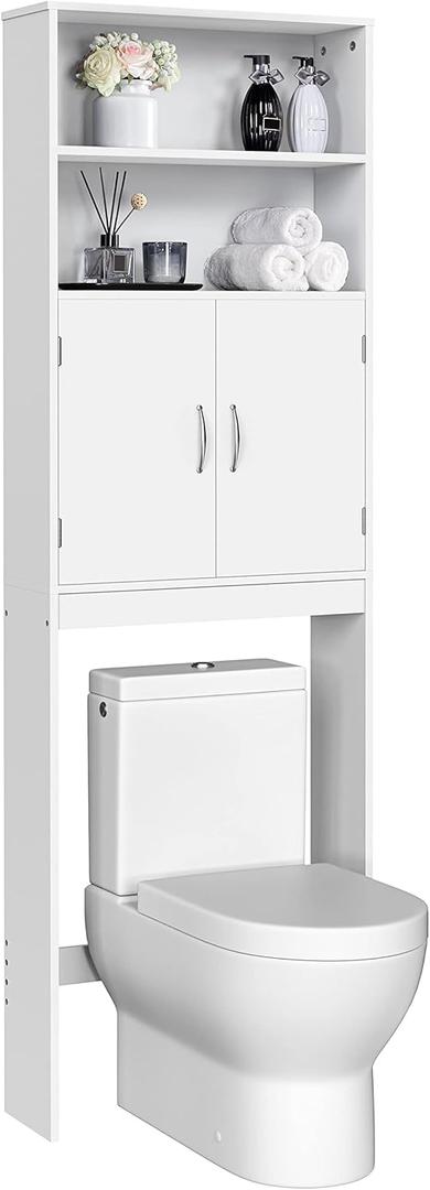 Yaheetech Over The Toilet Storage, Taller Bathroom Organizer Space-Saving Storage Cabinet with Adjustable Shelves and Double Doors, 77 in H, White