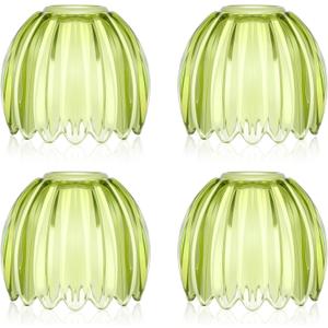 4 Pcs Green Glass Tulip Lamp Shades Small Flower Sconce Shade E26 Base 1.65" Top x 4.45" Dia. x 4.33" H Mini Lampshades Replacement for Floor Table Chandelier Decor Vanity Pendant Light Covers
