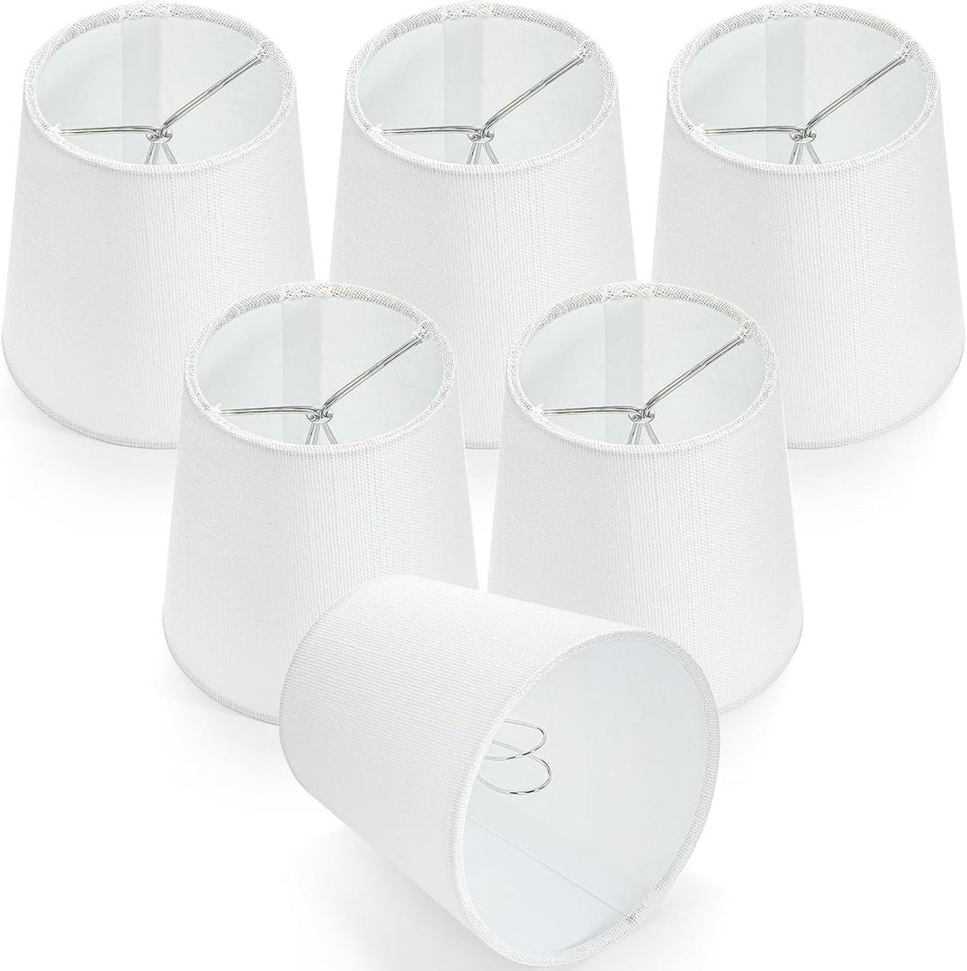 WUWEOT 6 Pack Chandelier Lamp Shades, 5.2"4"5.2" Small Lampshade Clip-on Bulb Lamp Shades, White Linen Replacement Lampshade for Table Chandelier Wall Lamp