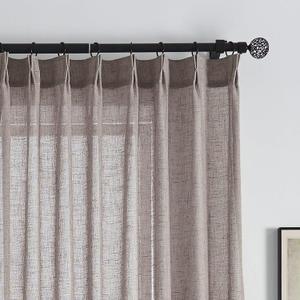 Dark Taupe Linen Sheer Pinch Pleated Curtains & Drapes 90 Inches Long Flax | Semi Light Filtering Curtains Floor to Ceiling Living Room Dining Rustic Bedroom Cortinas Privacy 2 Panels Window Treatments