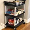 MaxWorks 80774 3-Shelf Utility Plastic Cart with Wheels-225 Lbs Maximum Capacity , Black