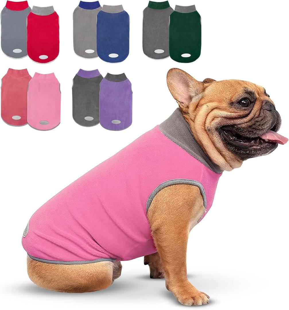 Cyeollo 2 Pack Dog Sweaters - Lightweight Stretchy Fleece Vest Pullover Dog Sweatshirt with Reflective Stripe - Size L Pink & Grey