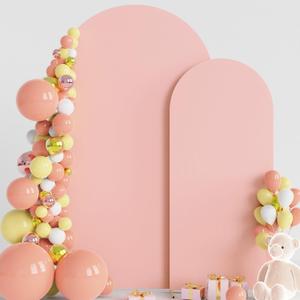 Wokceer Wedding Arch Stand 7.2FT, 6FT Spandex Fitted Arch Covers 2 Set Round Top Chiara Arch Backdrop Stands for Birthday Party Ceremony Banquet Decoration Pale Pink