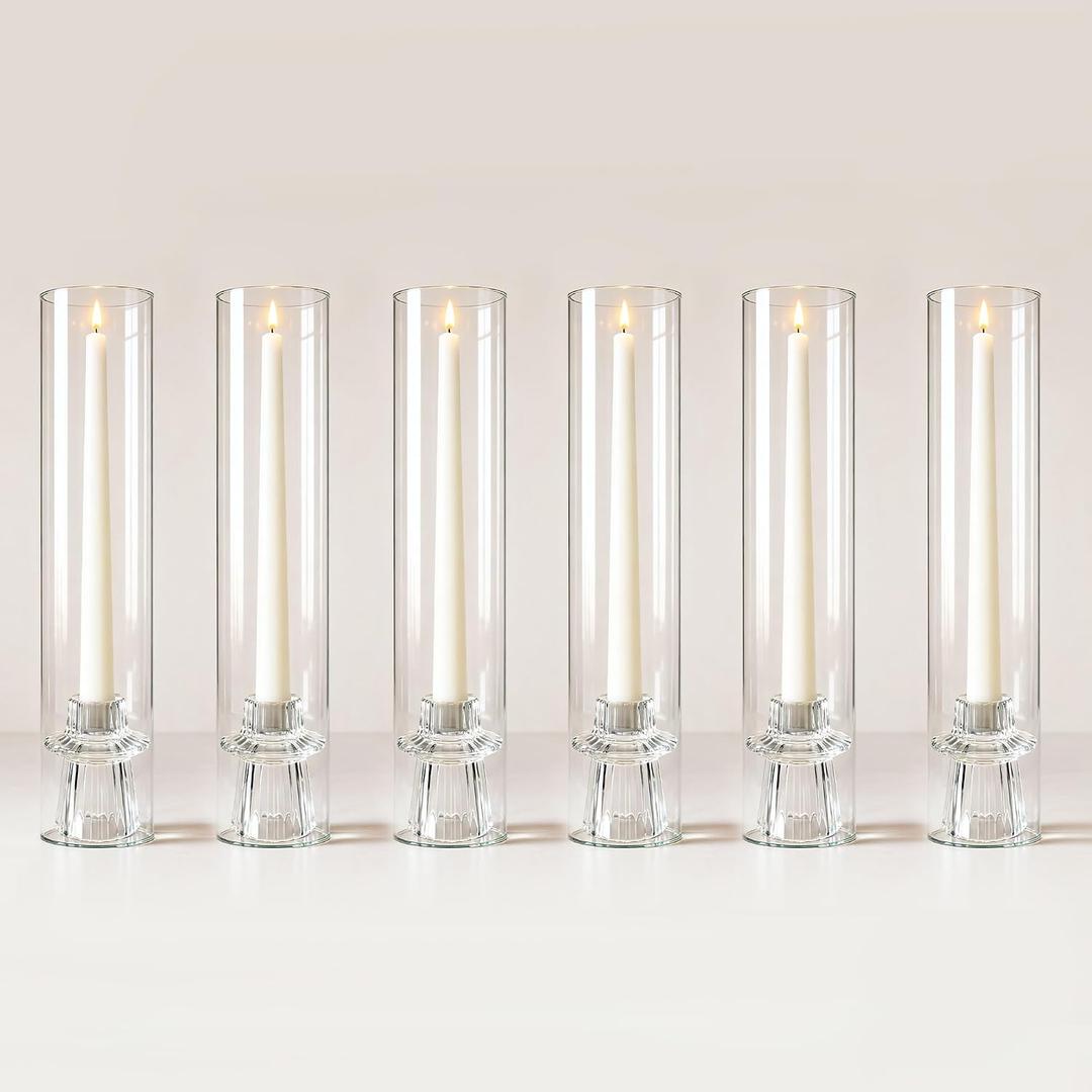 6 Pack Glass Hurricane Candle Holders 12" Open Ended Candlestick Tubes