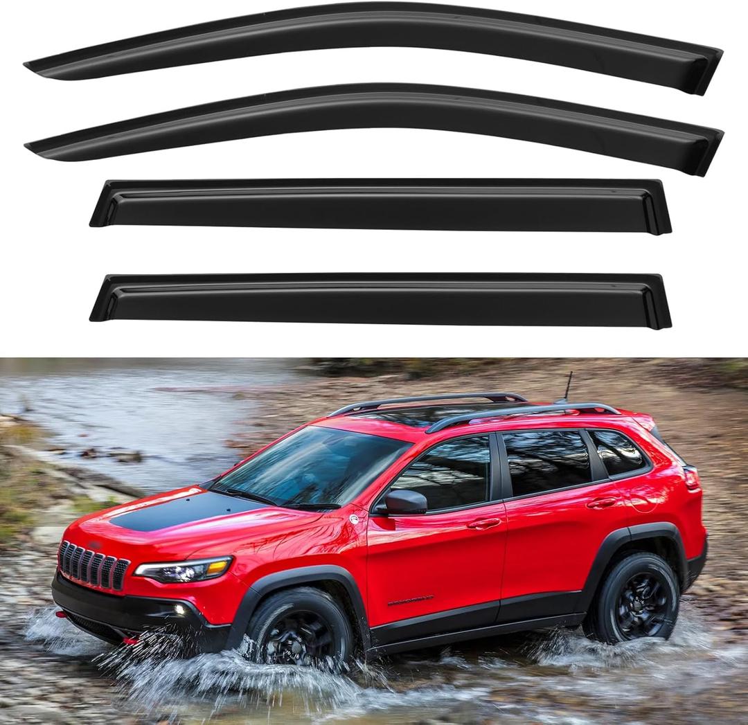 Window Visors Rain Guards for 2014-2023 Jeep Cherokee, Out-Channel Window Vent Wind Deflectors Visors Shades for 14-23 Cherokee KL Window Visors Rain Guards for 2014-2023 Jeep Cherokee, Out-Channel Window Vent Wind Deflectors Visors Shades for 14-23 Cherokee KL