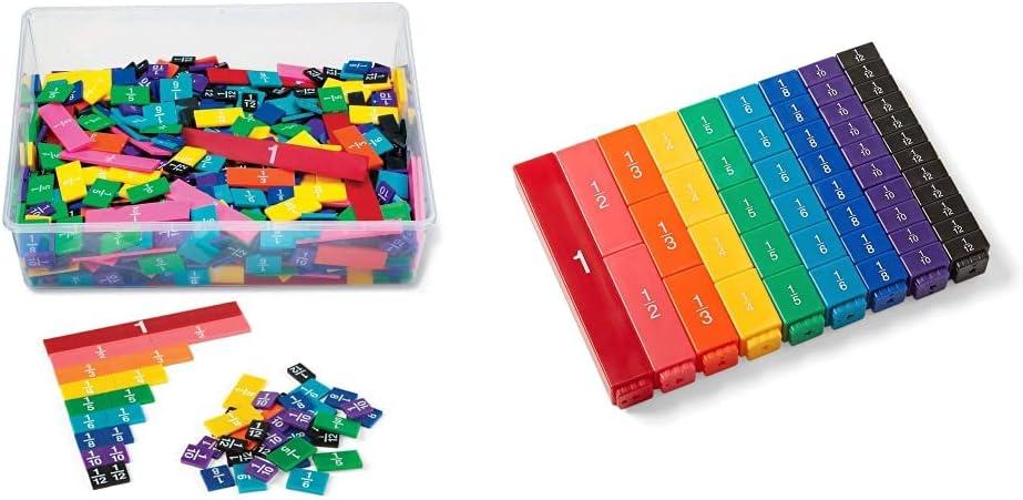 hand2mind Plastic Rainbow Fraction Tiles and Fraction Tower Cubes Montessori Math Materials