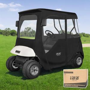 10L0L Golf Cart Deluxe Enclosure for EZGO TXT & RXV 2 Passenger, 4-Sided Clear PVC Window Rain Cover with Zipper Entry, Black