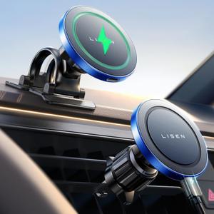 LISEN for 15W MagSafe Car Mount Charger,Universal iPhone Magnetic Wireless Car Charger,MagSafe Charging Mount Wireless for iPhone 16 Pro Max Accessories Fits iPhone 16 15 14 13 12,Blue