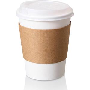 KTOB [50 pack 12 oz Compostable PLA Coffee Cups with Lids and Kraft Sleeves, Eco Friendly Disposable White Paper Cups Combo for Hot Beverage