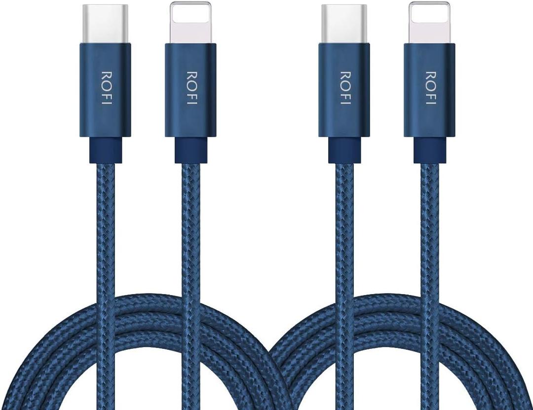 2 x RoFI USB-C to Phone 11 Charger Cable [2 Pack 2 Feet] Power Delivery Fast Charging Nylon Braided Charger Compatible for Phone 12/11 Pro Max XR Xs Max X 8 Plus 8 (2 Feet, 2 Pack Dark Blue)