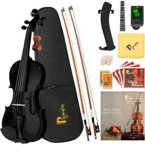 Poseidon Violin Set for Beginners Adult Student, 4/4 Violin Beginner w/Case, Extra Violin 4/4 Strings Set, Two Bows, Two Bridges, Two Rosins, Tuner, Manual - Black