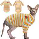DENTRUN Hairless Cats Shirt Breathable Cat Daily Wear Clothes Stripe Vest Adorable Pajamas Jumpsuit Soft & Skin-Friendly, Size L