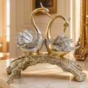 Silvery and Gold Couple Swan Figurine, 14.5'' x 16.2''
