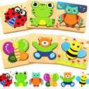 Bekayshad Wooden Puzzles Toddler Toys Gifts for 1 2 3 Year Old Boys Girls, Animal Jigsaw Puzzles Montessori Toys, Learning Educational Christmas Birthday Gifts for Girls Boys Ages 1-3 (6pcs)