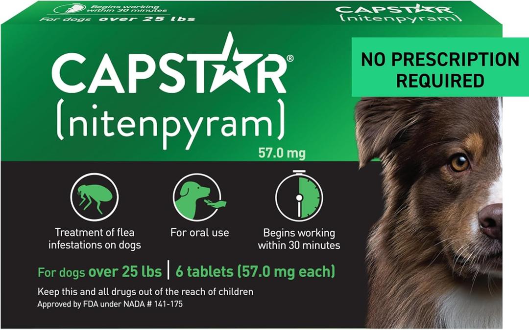 Capstar for Dogs (nitenpyram), Fast-Acting Oral Flea Treatment for Dogs Over 25+ lbs, Vet-Recommended Flea Medication Tablets Start Killing in 30 Minutes, 6 Doses, EXP: November 2027