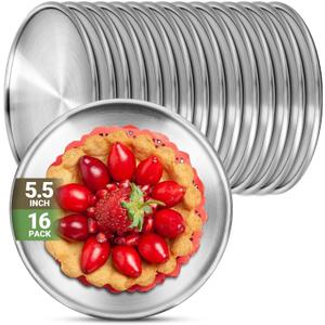 Stainless Steel Plates, 16 Pack 5.5 inch 304(18/8) Metal Food Serving Plate Set, Reusable Snack Eating Dishes Round Shatterproof Plate Silver Dinnerware for BBQ Dinner Oven Dishwasher Safe