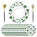 HSDSH 50Pcs St. Patrick's Day Round Paper Placemats, 13.4 Inch Lucky Shamrock Disposable Place Mats Green Clover Irish Table Mats for Spring Irish Holiday Kitchen Dining Decoration