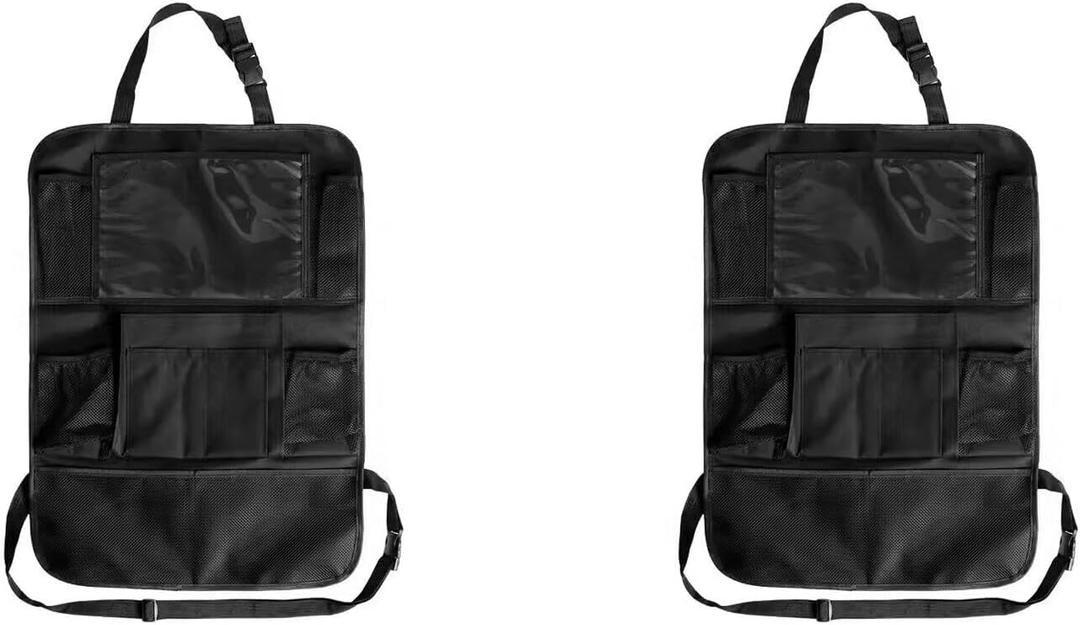 Car Seat Back Organizer, Vehicle Backseat Hanging Storage Pocket, Multipurpose Automotive Travel Essentials Accessories for Kids & Adults, Universal for Most Cars (2 Black)