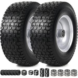 AR-PRO (2 Pack) 13x5.00-6 Flat Free Tire and Wheel Assembly, Solid Lawn Mower Front Tire with 3" Centered Hub, 3/4" Bearing extra 5/8"&1/2", Compatible with Riding Mowers & Garden Tractors (Silver)