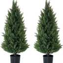 Artificial Topiary Trees 3 Foot Artificial Cedar Trees UV Resistant Potted Plant Set of 2 Faux Bushes Fake Shrubs for Outdoor Indoor Front Porch Garden