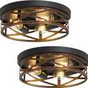 Flush Mount Ceiling Light Fixture, Vintage Metal Black Hallway Light Fixtures Ceiling, Light Fixtures Ceiling Mount for Farmhouse, Kitchen, Hall, Brown(2 Pack (Retro Metal Black, 13 inch)