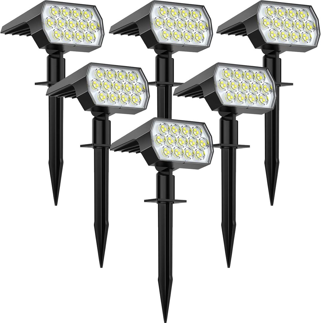 WELALO Solar Spot Lights Outdoor, [6 Pack/52 LED/3 Modes] 2-in-1 Solar Landscape Spotlights, Solar Powered Security Lights, IP65 Waterproof Wall Lights for Walkway Yard Garden Driveway(Cool White)