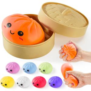 Dumpling Squishy Toys, Gaint Dumpling Squishy Mystery Box, Colorful Squishies Dumplings Stress Balls Toy, Stocking Stuffers with Food Steamer Stretchy Desk Toy (Orange)