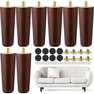 Maitys 8 Pcs 6 Inch Round Solid Wood Furniture Legs Furniture Wooden Replacement Chair Feet Dresser Sofa Couch Legs Table Cabinet Footstool DIY Projects for Home(Brown)