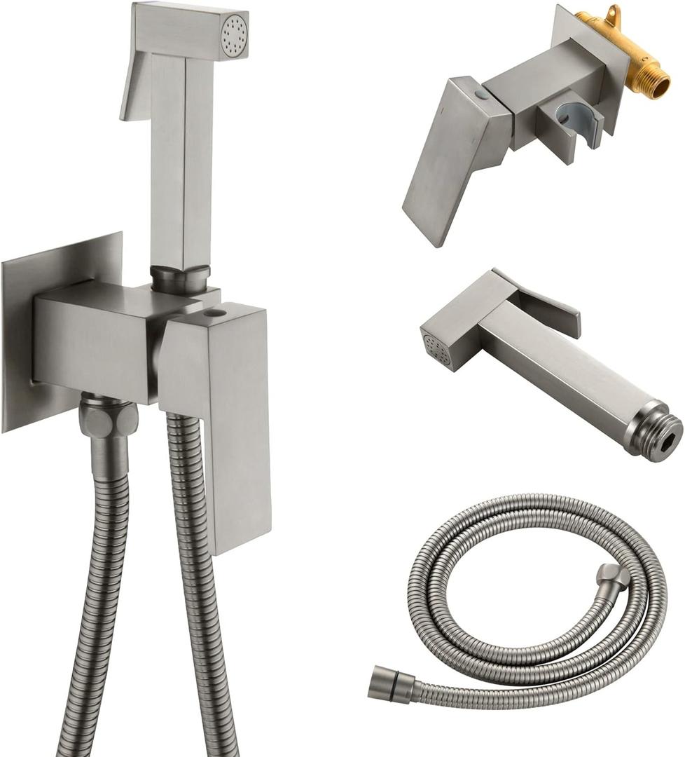 SHAMANDA Warm Water Bidet Sprayer for Toilet with Hot and Cold Brass Rough-in Valve, Stainless Steel Handheld Bidet Attachment Set for Feminine, Pets and Baby Diaper Wash, Brushed Nickel, BDS08-2 SHAMANDA Warm Water Bidet Sprayer for Toilet with Hot and Cold Brass Rough-in Valve, Stainless Steel Handheld Bidet Attachment Set for Feminine, Pets and Baby Diaper Wash, Brushed Nickel, BDS08-2