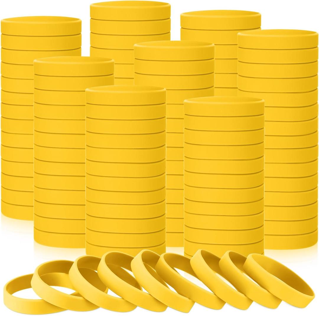 Liliful 50 Pcs Plain Silicone Rubber Bracelets Elastic Rubber Wristbands Blank Colored Bracelet Sports Bands for Stretch Wristband Wrist Bands for Women Men Party Gifts(Yellow)