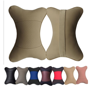 Car Neck Pillows Both Side Pu Leather 2pieces Pack Headrest Fit for Most Cars Filled Fiber Universal Car Pillow (Beige)