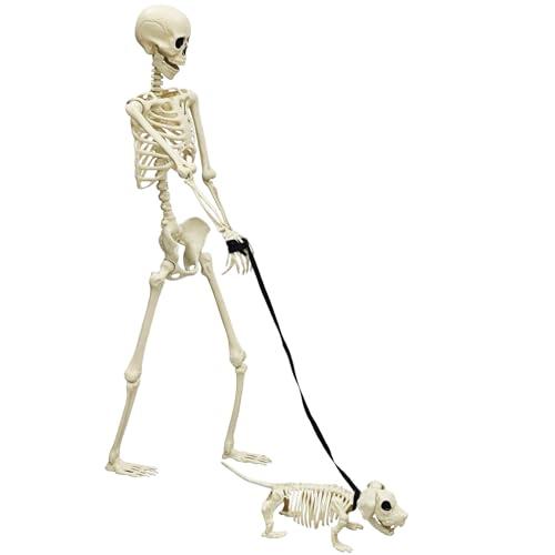 PETZOOKA 5.4FT Halloween Skeleton Life Size Human Adult Skeletons with Skeleton Dog Halloween Decorations for Indoor Outdoor Garden Lawn, Haunted House Props, Spooky Scene Party Decor