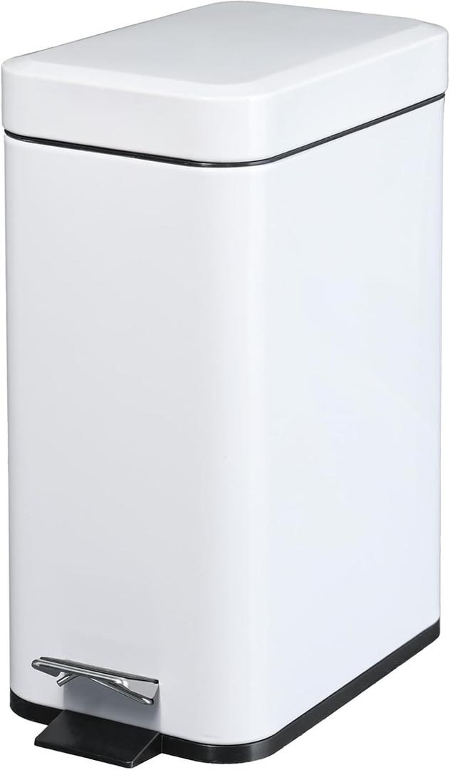 2.6 Gallon- Rectangular Small Steel Step Trash Can Wastebasket,Stainless Steel Bathroom Slim Profile Trash Can,White 10 Liter Garbage Container Bin for Bathroom,Living Room,Office and Kitchen