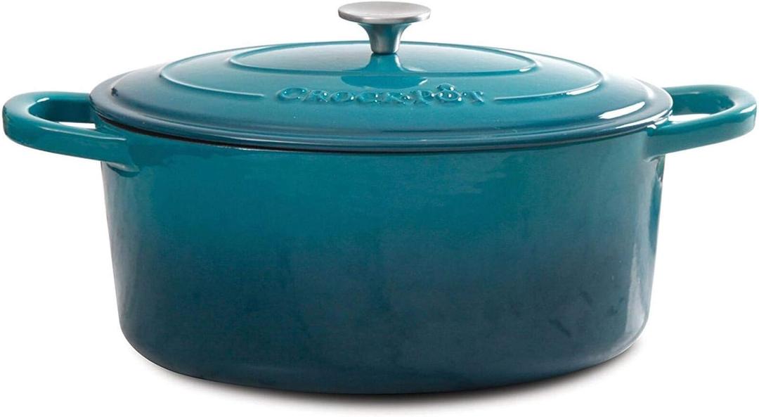 Crock-Pot Artisan 7-Quart Oval Enameled Cast Iron Dutch Oven  Teal Ombre, Durable Cookware for Slow Cooking, Roasting, Baking with Lid