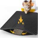 Powools 27" x 19" Cat Litter Mat - Ultra-Large Litter Box Mat with Double Layers, Urine-Proof and Non-Slip Litter Trapping Mat, Easy to Clean Kitty Litter Mats for Floor, Scatter Control, Black